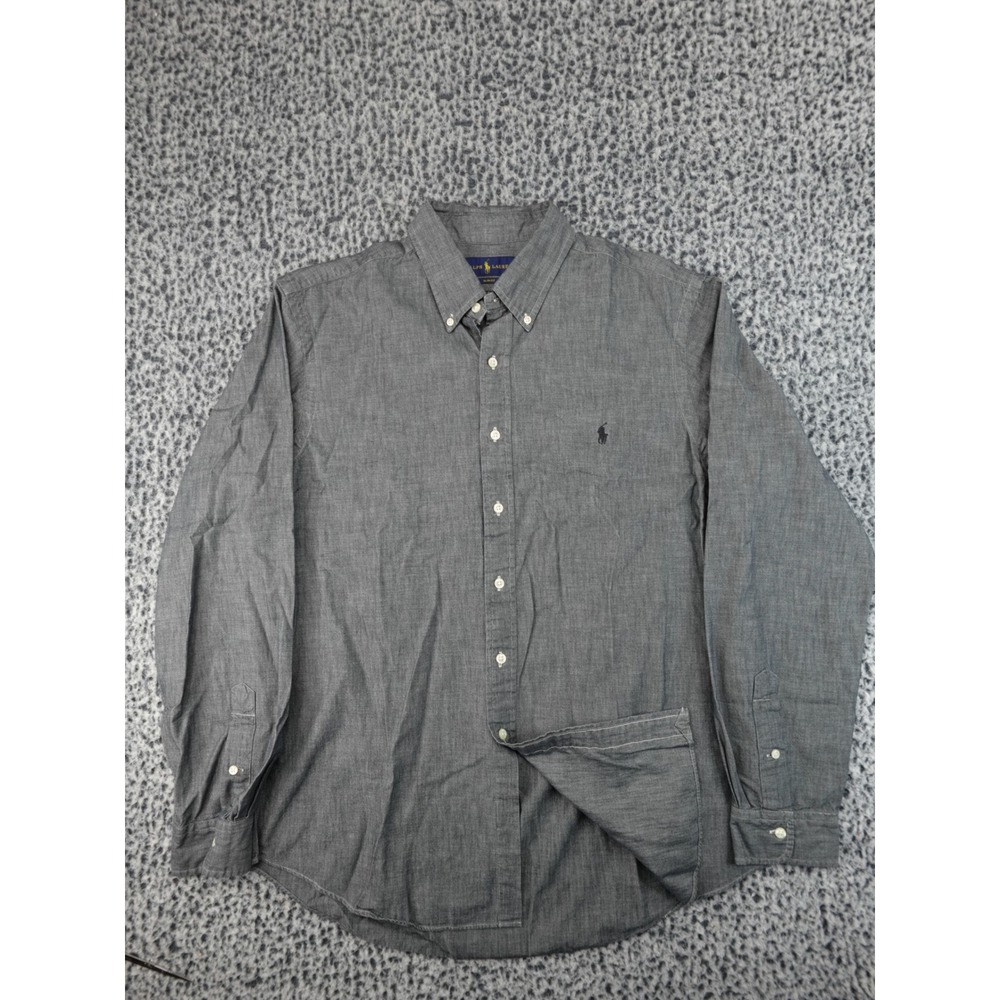Ralph Lauren Button Down Shirt Mens XL Grey Good Slim Fit Long Sleeve Pony Logo